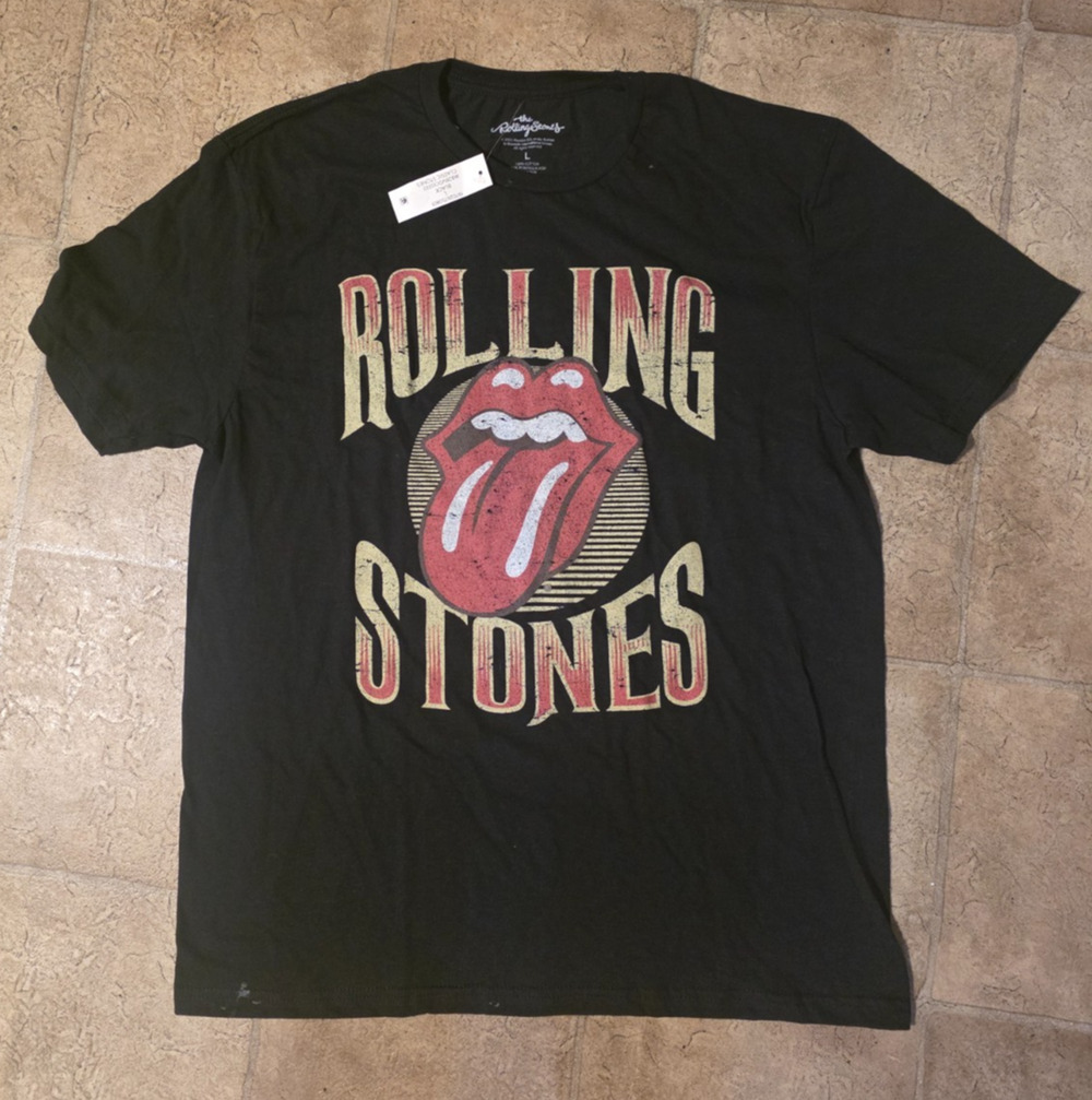 Rolling Stones Mens Shirt L Black Graphic Tongue Logo Band Tee Rock Music